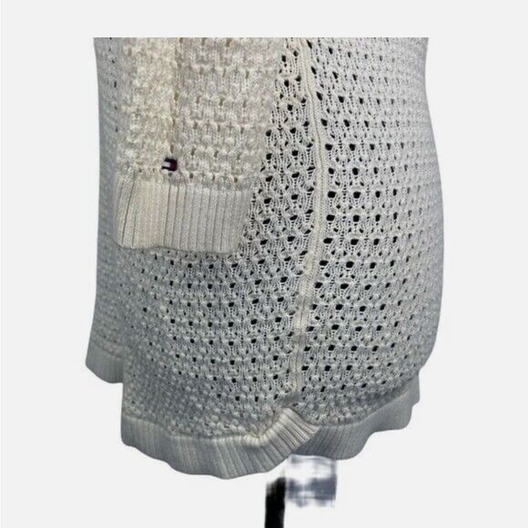 Tommy Hilfiger Ivory Open Knit Cotton 3/4 sleeve boat neck sweater size L. - Picture 5 of 7